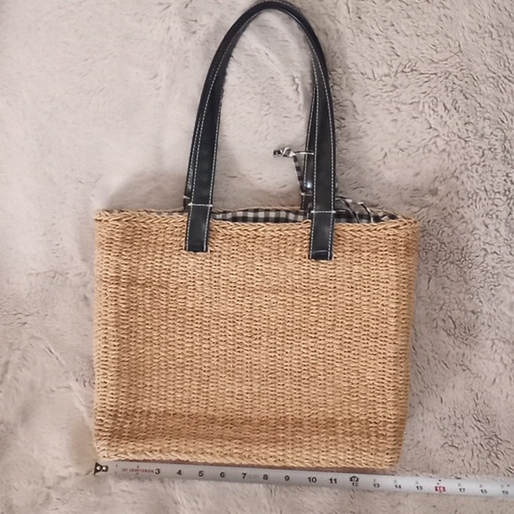 Polo Jeans Company Ralph Lauren Preppy Straw Bag Black Patent Straps - Picture 7 of 8